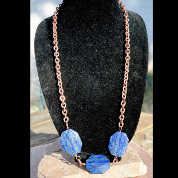 Conceptual Subculture Jewelry - Lapis Lazuli Long Heavy Copper Chain Necklace OOAK